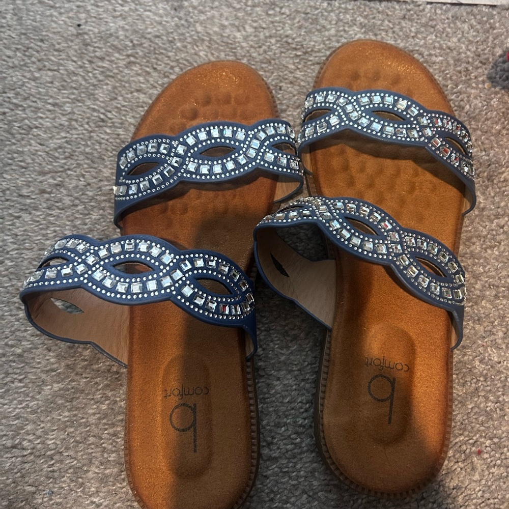 Nine West Navy Sandals with Sparkling Accents